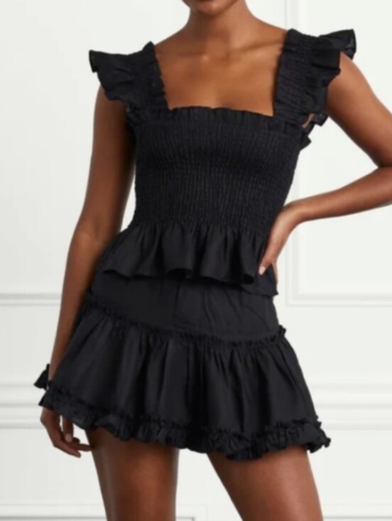 Hill House Dresses & Skirts - Hill House Paz Mini Skirt Black Linen Ruffle Coquette Girl Goth Romantic Size S